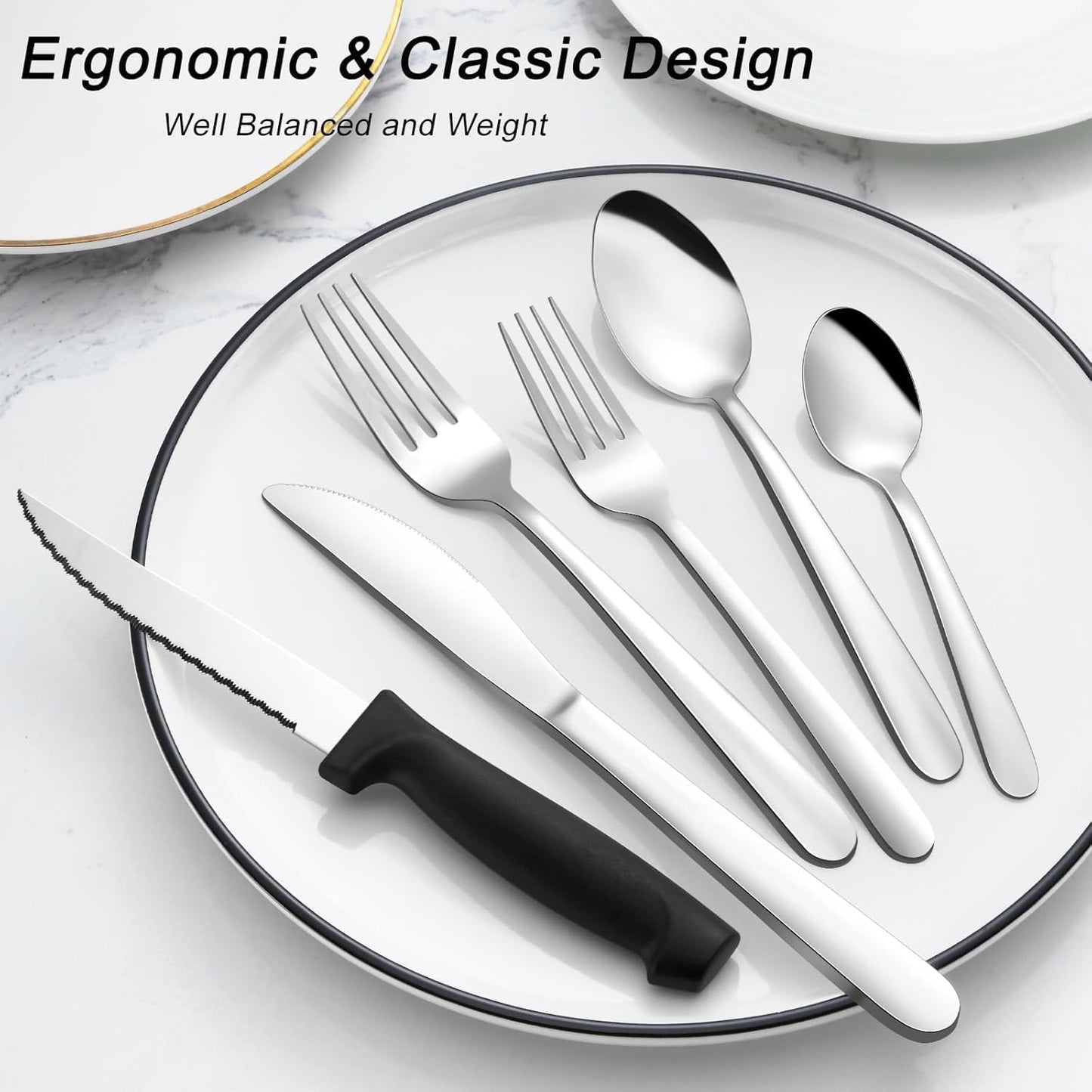 72-Pieces Silverware Set for 12, Flatware Set with Steak Knives, Stainless Steel Cutlery Set, Include Forks Spoons and Knives Set, Dishwasher Safe Utensil Sets for Home Restaurant