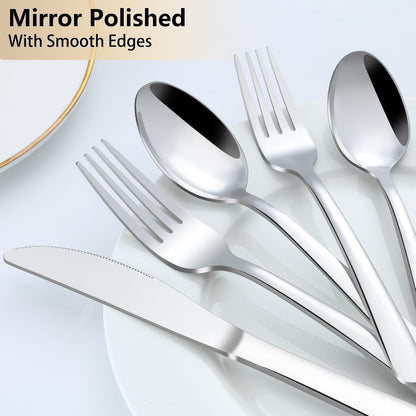 72-Pieces Silverware Set for 12, Flatware Set with Steak Knives, Stainless Steel Cutlery Set, Include Forks Spoons and Knives Set, Dishwasher Safe Utensil Sets for Home Restaurant