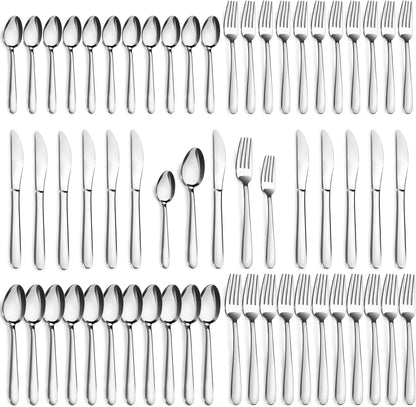 72-Pieces Silverware Set for 12, Flatware Set with Steak Knives, Stainless Steel Cutlery Set, Include Forks Spoons and Knives Set, Dishwasher Safe Utensil Sets for Home Restaurant