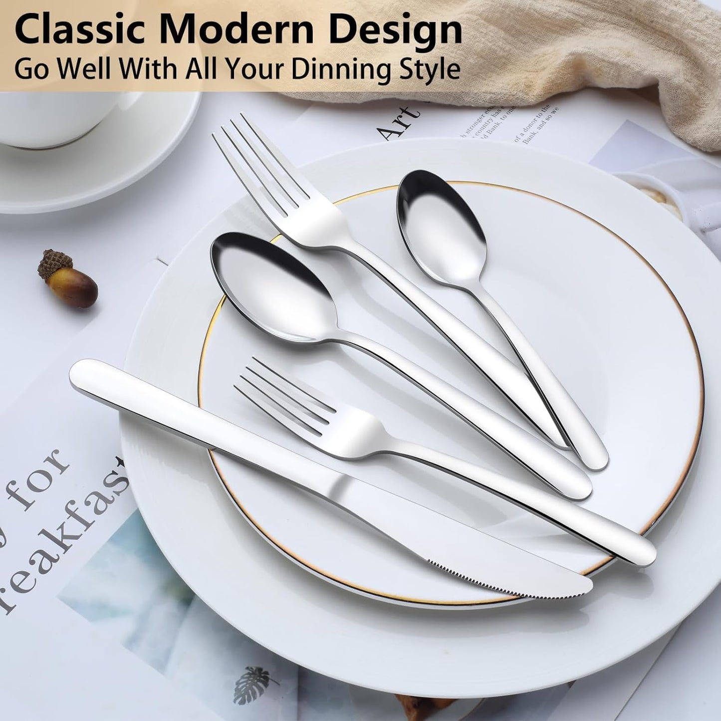 72-Pieces Silverware Set for 12, Flatware Set with Steak Knives, Stainless Steel Cutlery Set, Include Forks Spoons and Knives Set, Dishwasher Safe Utensil Sets for Home Restaurant