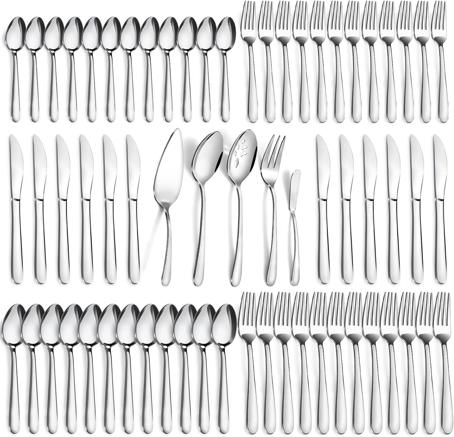 72-Pieces Silverware Set for 12, Flatware Set with Steak Knives, Stainless Steel Cutlery Set, Include Forks Spoons and Knives Set, Dishwasher Safe Utensil Sets for Home Restaurant