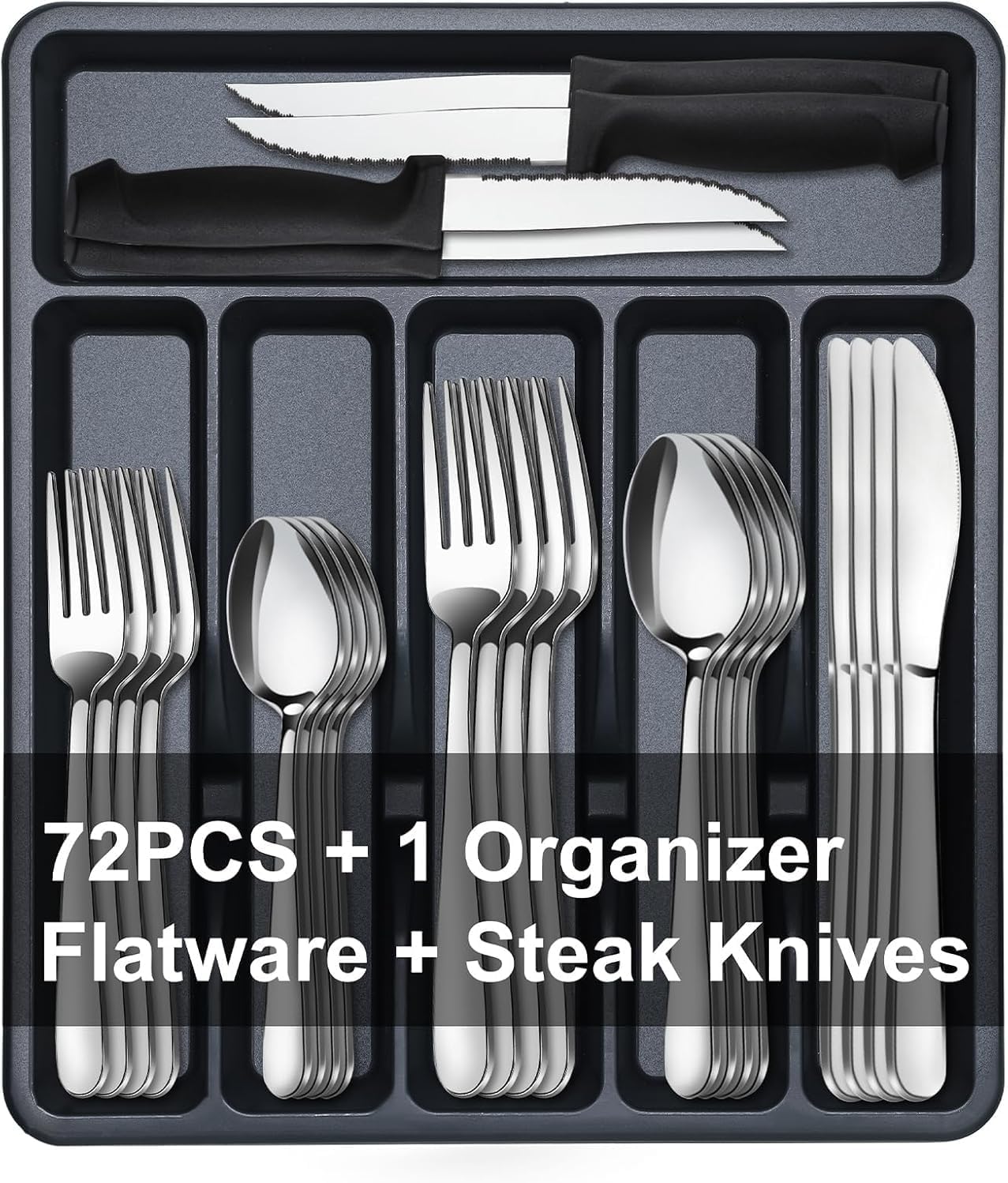 72-Pieces Silverware Set for 12, Flatware Set with Steak Knives, Stainless Steel Cutlery Set, Include Forks Spoons and Knives Set, Dishwasher Safe Utensil Sets for Home Restaurant
