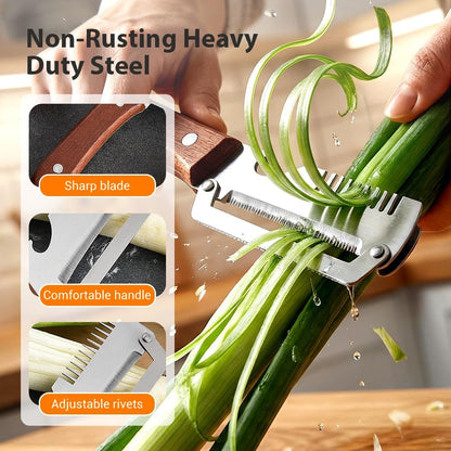 Multi-Functional Vegetable Peeler for Kitchen, 2026 New Stainless Steel Peeler with Wooden Handle and Bottle Opener, Kitchen Tool for Fruit Veggie Pumpkin, Gifts for Mom (Brown，2PCS)