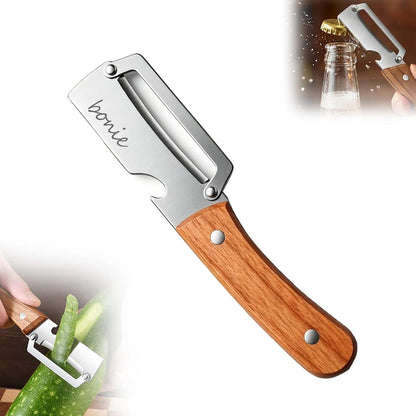 Multi-Functional Vegetable Peeler for Kitchen, 2026 New Stainless Steel Peeler with Wooden Handle and Bottle Opener, Kitchen Tool for Fruit Veggie Pumpkin, Gifts for Mom (Brown，2PCS)