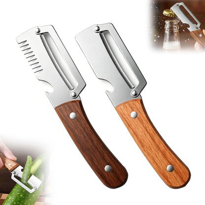 Multi-Functional Vegetable Peeler for Kitchen, 2026 New Stainless Steel Peeler with Wooden Handle and Bottle Opener, Kitchen Tool for Fruit Veggie Pumpkin, Gifts for Mom (Brown，2PCS)