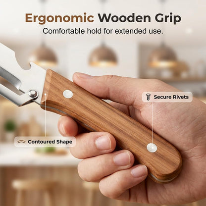 Multi-Functional Vegetable Peeler for Kitchen, 2026 New Stainless Steel Peeler with Wooden Handle and Bottle Opener, Kitchen Tool for Fruit Veggie Pumpkin, Gifts for Mom (Brown，2PCS)
