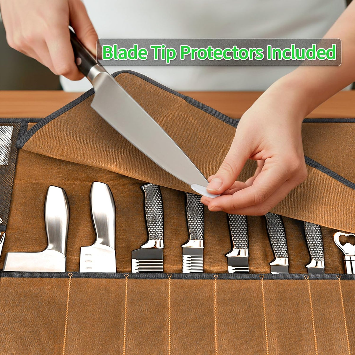 Chef Knife Roll Bag,Knife Roll Bag,Knife Bags for Chefs Professional,Knives Bag,Portable Chef Knife Cases with 14 Slots and Adjustable Shoulder Strap (Bag Only),Brown