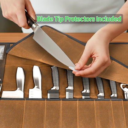 Chef Knife Roll Bag,Knife Roll Bag,Knife Bags for Chefs Professional,Knives Bag,Portable Chef Knife Cases with 14 Slots and Adjustable Shoulder Strap (Bag Only),Brown