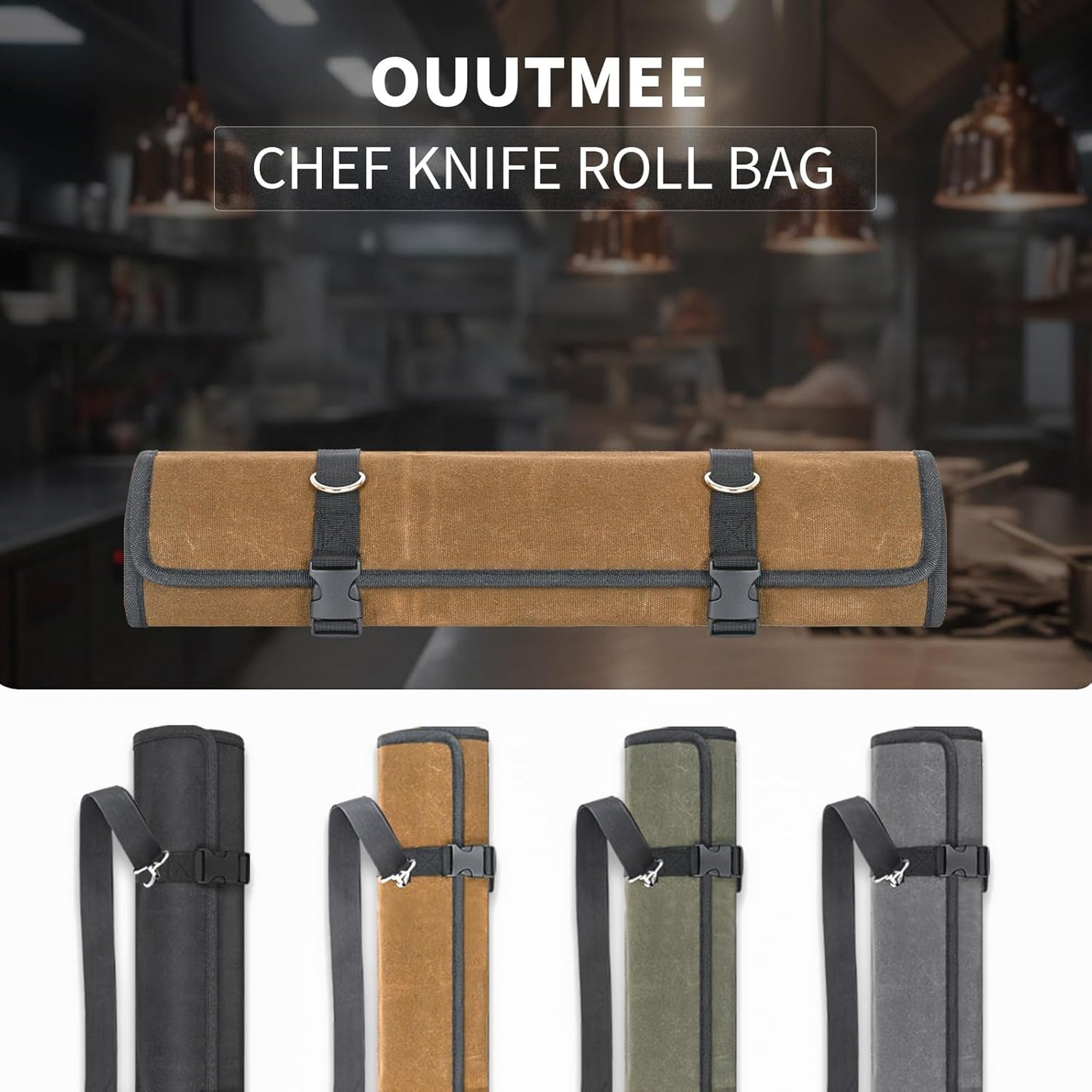 Chef Knife Roll Bag,Knife Roll Bag,Knife Bags for Chefs Professional,Knives Bag,Portable Chef Knife Cases with 14 Slots and Adjustable Shoulder Strap (Bag Only),Brown