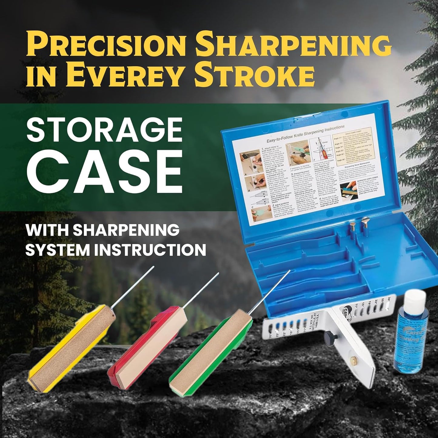 Edgemate 3-Stone Adjustable Knife Sharpening System with Clamp – Professional Sharpener Kit for Kitchen, Utility and Outdoor Knives – Coarse, Medium, Fine Hones with Storage Case and Honing Oil