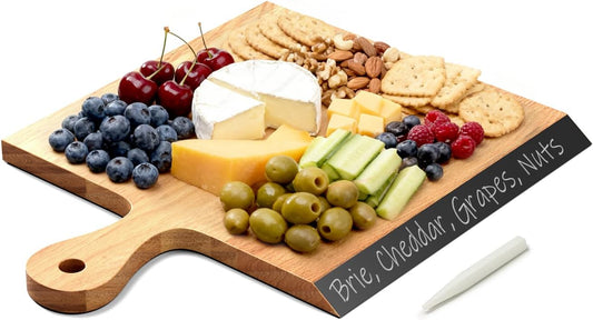 Acacia Wood Cutting Board with Handle, 2-in-1 Reversible Charcuterie Board & Chopping Board, Large 17"x13" Chalkboard Edge Serving Board for Meat & Cheese, Fruit and Nuts, Christmas Gift