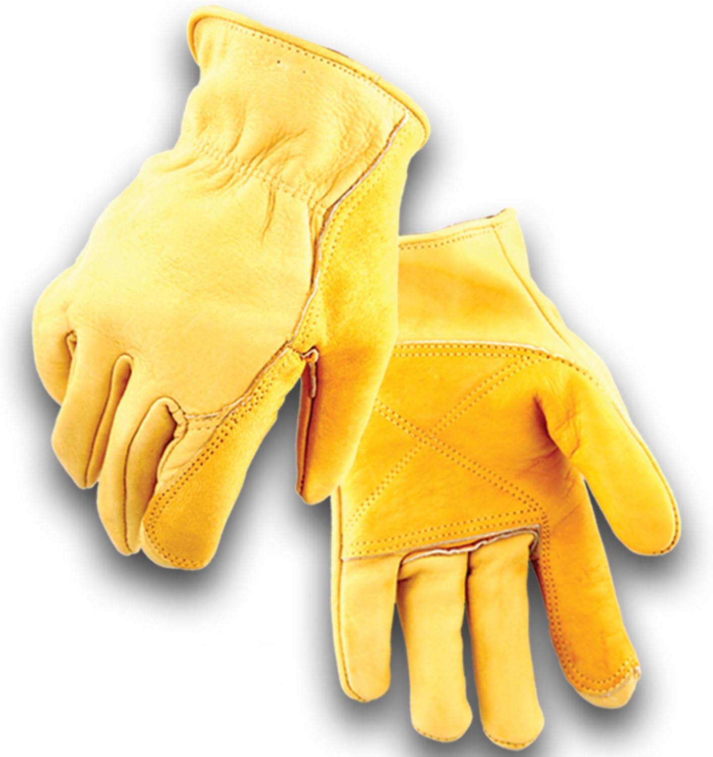 Iron Fencer Leather Work Glove - 207 Large Golden Stag Cowhide Leather Fencing Gloves for Men Heavy Duty Double Palm, Guantes de Trabajo, Ranch, 207L