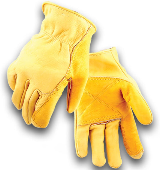 Iron Fencer Leather Work Glove - 207 Large Golden Stag Cowhide Leather Fencing Gloves for Men Heavy Duty Double Palm, Guantes de Trabajo, Ranch, 207L
