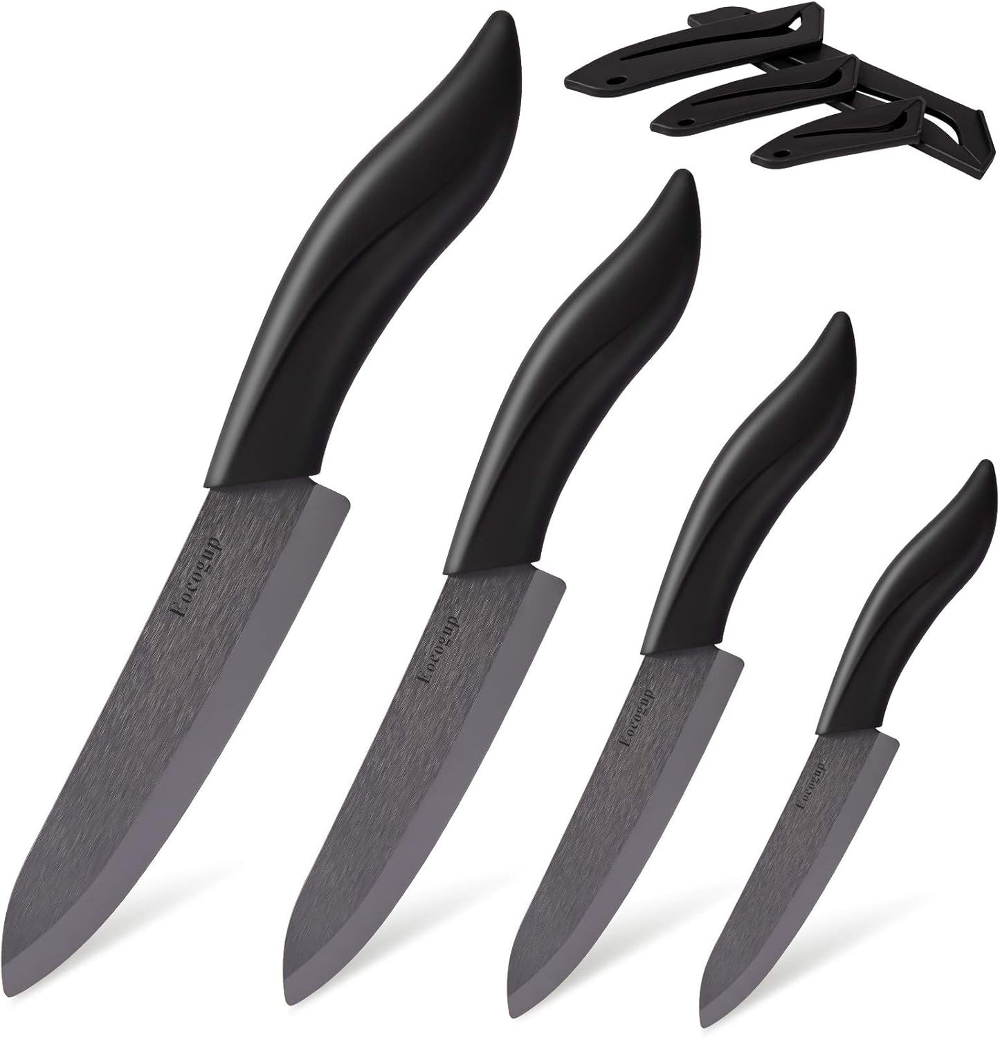 Ceramic Knife Set, 4-Piece Colored Kitchen Knives with Sheaths | Includes 3" paring, 4" fruit, 5" utility & 6" chef knife, sharp ceramic blades for home kitchen prep, colorful covers