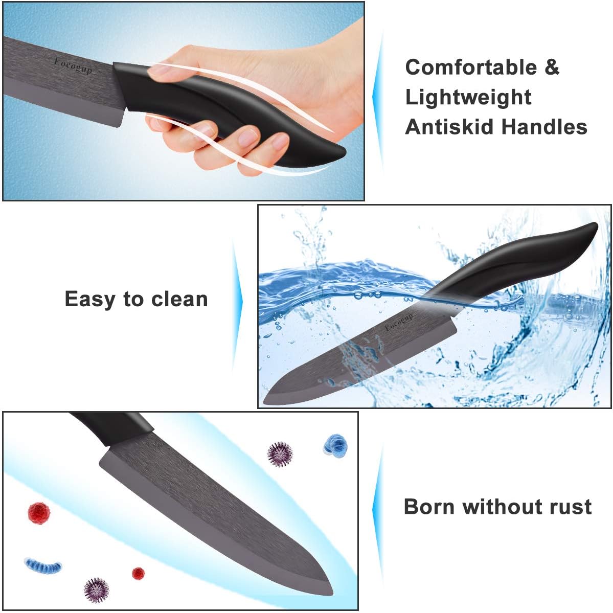Ceramic Knife Set, 4-Piece Colored Kitchen Knives with Sheaths | Includes 3" paring, 4" fruit, 5" utility & 6" chef knife, sharp ceramic blades for home kitchen prep, colorful covers