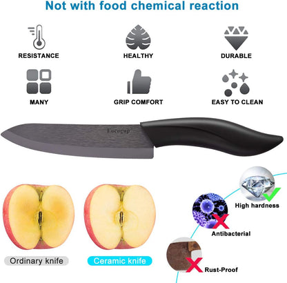 Ceramic Knife Set, 4-Piece Colored Kitchen Knives with Sheaths | Includes 3" paring, 4" fruit, 5" utility & 6" chef knife, sharp ceramic blades for home kitchen prep, colorful covers