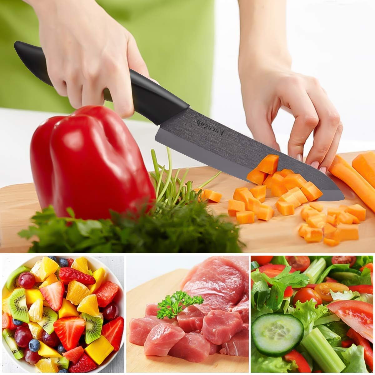 Ceramic Knife Set, 4-Piece Colored Kitchen Knives with Sheaths | Includes 3" paring, 4" fruit, 5" utility & 6" chef knife, sharp ceramic blades for home kitchen prep, colorful covers