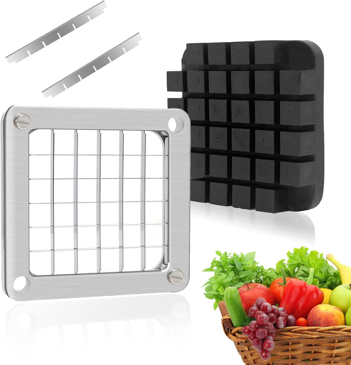 2Pcs 1/4''Replacement Chopper Blade, Commercial Vegetable Chopper Dicer Stainless Steel Blade and Pusher Block for Fruit Cutting Machine Tomato onion French Fries Cutter