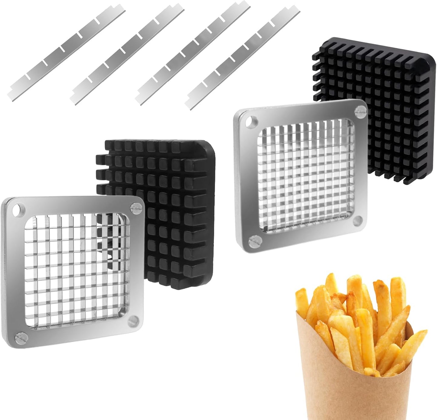 2Pcs 1/4''Replacement Chopper Blade, Commercial Vegetable Chopper Dicer Stainless Steel Blade and Pusher Block for Fruit Cutting Machine Tomato onion French Fries Cutter