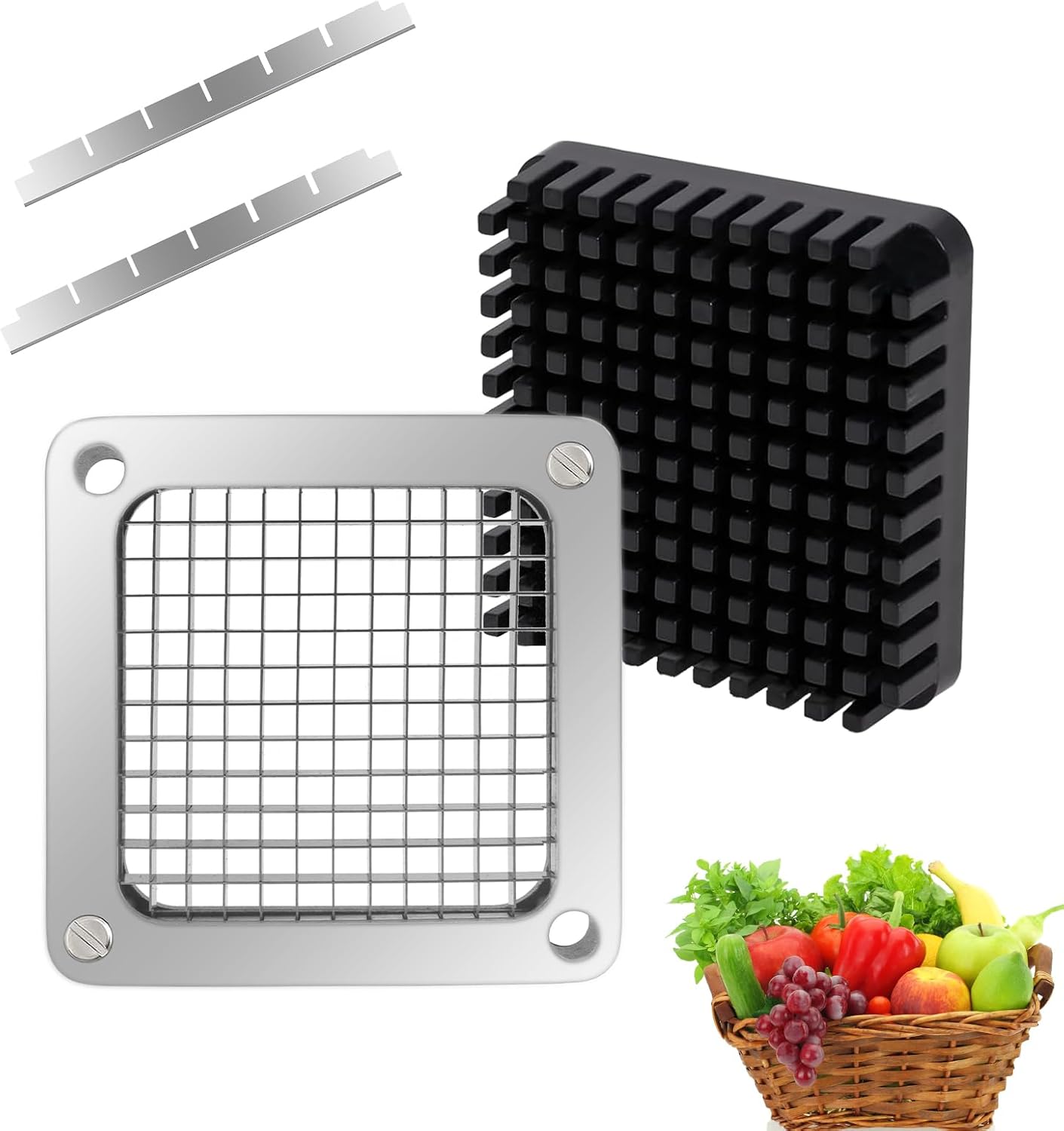 2Pcs 1/4''Replacement Chopper Blade, Commercial Vegetable Chopper Dicer Stainless Steel Blade and Pusher Block for Fruit Cutting Machine Tomato onion French Fries Cutter
