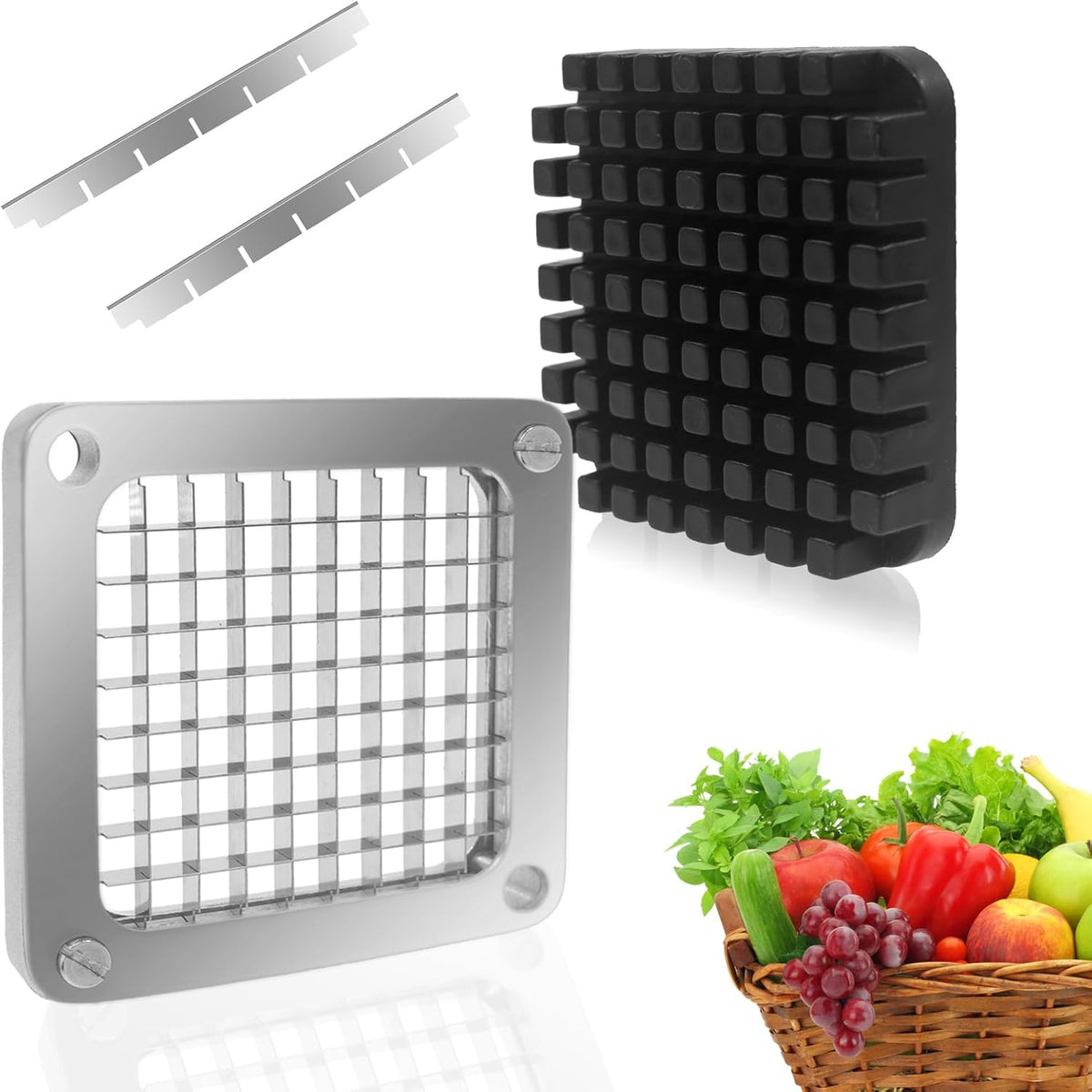 2Pcs 1/4''Replacement Chopper Blade, Commercial Vegetable Chopper Dicer Stainless Steel Blade and Pusher Block for Fruit Cutting Machine Tomato onion French Fries Cutter