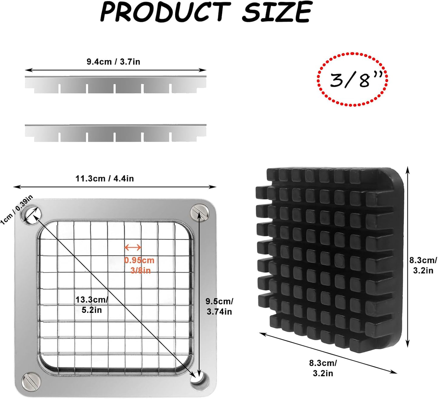 2Pcs 1/4''Replacement Chopper Blade, Commercial Vegetable Chopper Dicer Stainless Steel Blade and Pusher Block for Fruit Cutting Machine Tomato onion French Fries Cutter