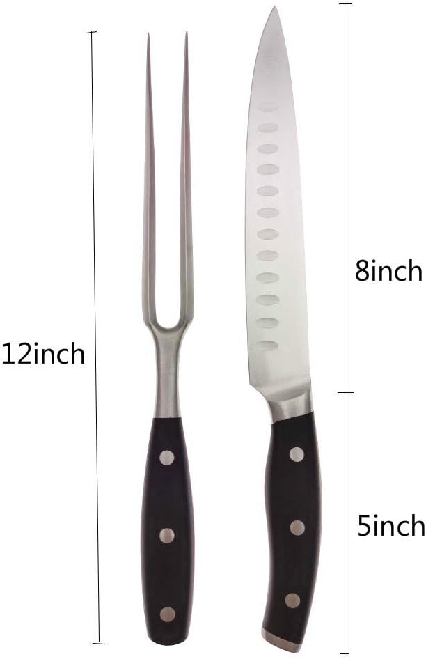 Carving Knife and Fork Set - with 8" Carving Knife &8" Straight Metal Fork Triple-Rivet German Steel Forged Kitchen Carving Set, Professional Meat Carving Knife Gourmet BBQ Tool Set