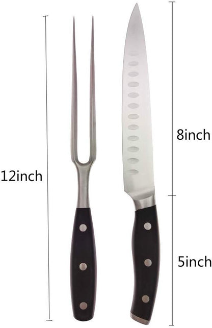 Carving Knife and Fork Set - with 8" Carving Knife &8" Straight Metal Fork Triple-Rivet German Steel Forged Kitchen Carving Set, Professional Meat Carving Knife Gourmet BBQ Tool Set