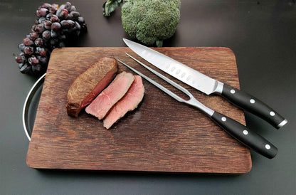 Carving Knife and Fork Set - with 8" Carving Knife &8" Straight Metal Fork Triple-Rivet German Steel Forged Kitchen Carving Set, Professional Meat Carving Knife Gourmet BBQ Tool Set