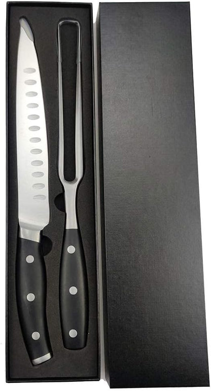Carving Knife and Fork Set - with 8" Carving Knife &8" Straight Metal Fork Triple-Rivet German Steel Forged Kitchen Carving Set, Professional Meat Carving Knife Gourmet BBQ Tool Set