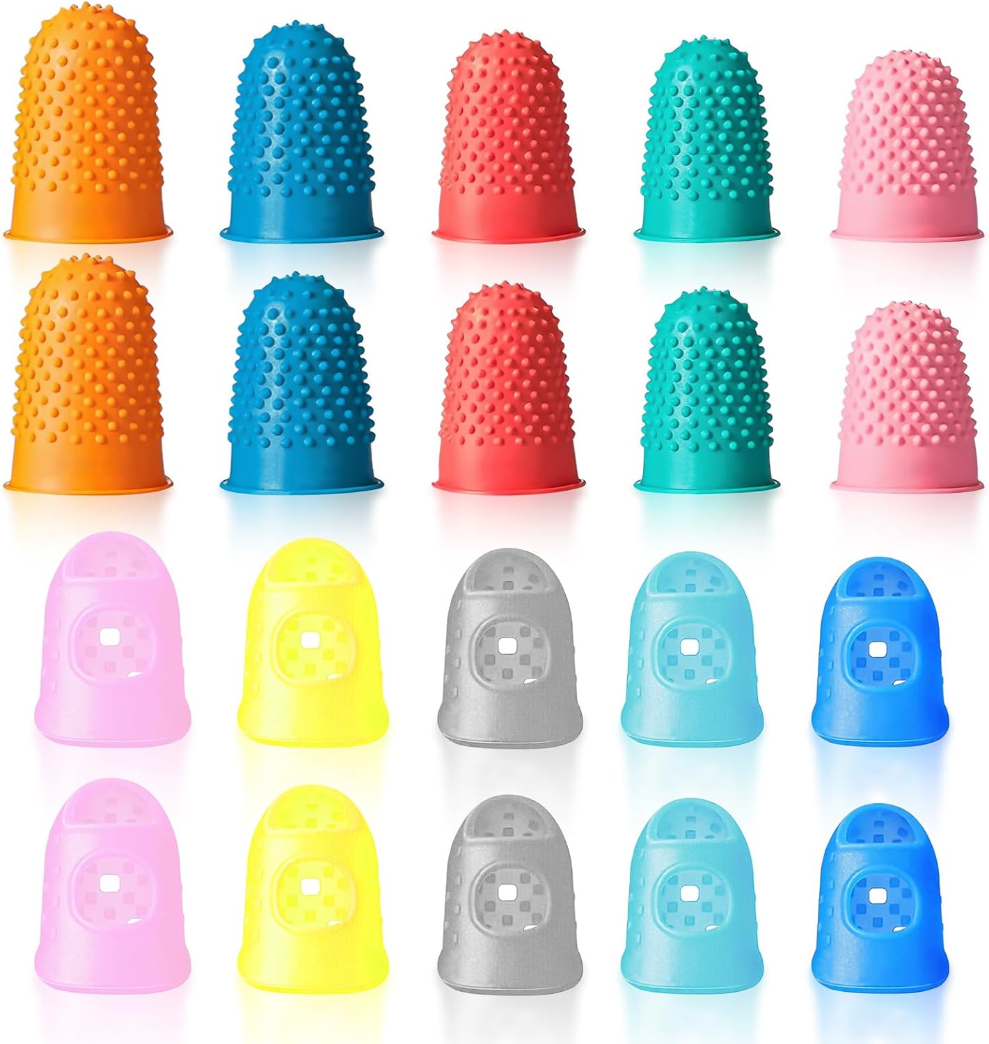 20 Pieces Rubber Finger Covers for Hand Sewing with Finger Protection, Durable Rubber Finger Tips for Quilting, Knitting, Embroidery, Paperwork & Crafts (5 Sizes)