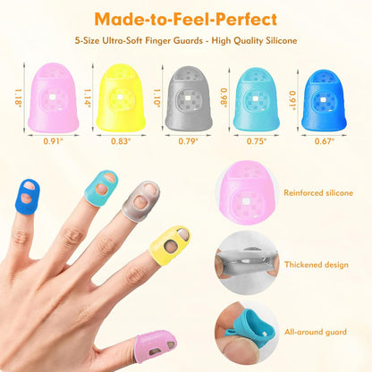 20 Pieces Rubber Finger Covers for Hand Sewing with Finger Protection, Durable Rubber Finger Tips for Quilting, Knitting, Embroidery, Paperwork & Crafts (5 Sizes)