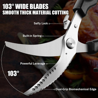 Heavy Duty Poultry Shears - Kitchen Scissors Dishwasher Safe | Stainless Steel, Kitchen Shears for Meat Cutting, Meat Cooking Scissors for Thanksgiving Day, Ideal Gifts for Men and Women