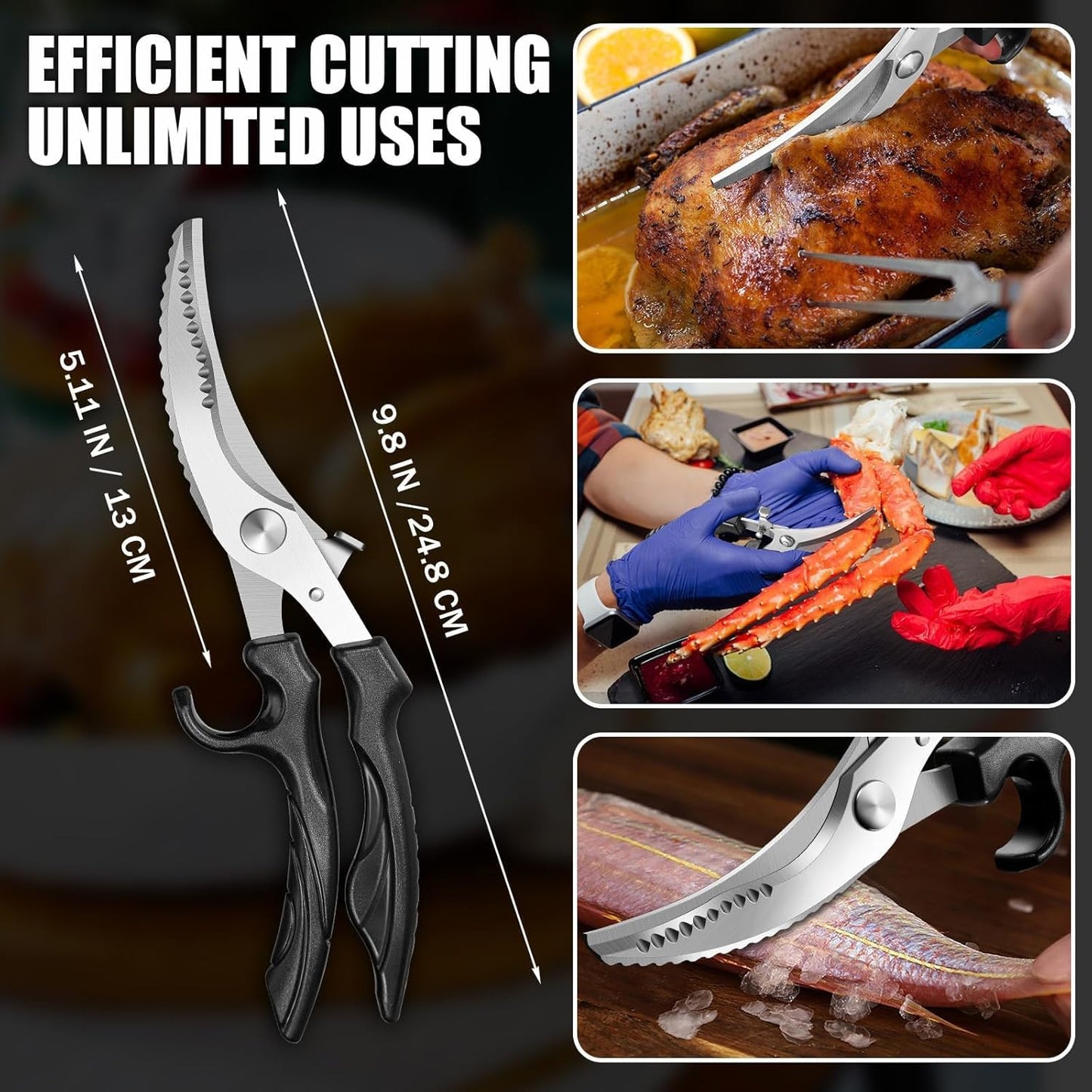 Heavy Duty Poultry Shears - Kitchen Scissors Dishwasher Safe | Stainless Steel, Kitchen Shears for Meat Cutting, Meat Cooking Scissors for Thanksgiving Day, Ideal Gifts for Men and Women