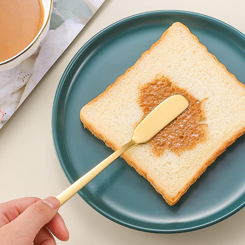 15-Piece Gold Stainless Steel Cheese Butter Jam Spreader Set, Includes Butter Knives, Wheat-Design Forks & Spoons, Cake Clips for Butter, Pastry Making and Eating