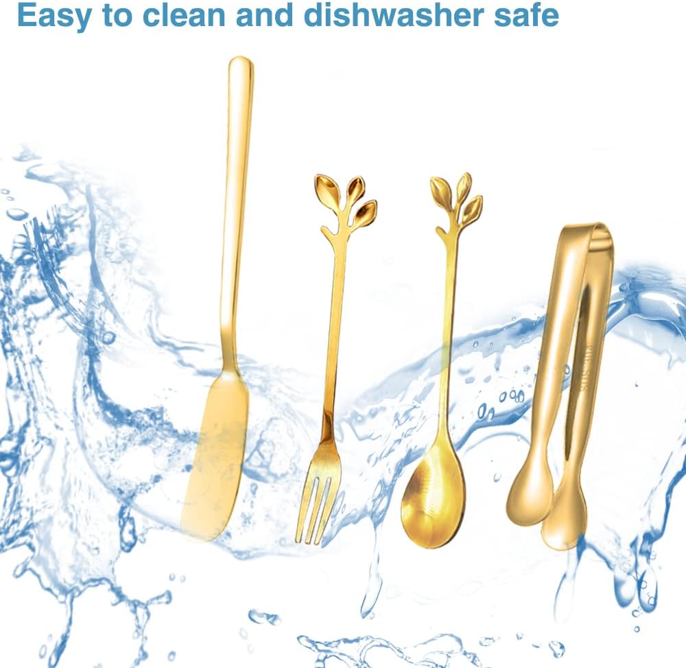15-Piece Gold Stainless Steel Cheese Butter Jam Spreader Set, Includes Butter Knives, Wheat-Design Forks & Spoons, Cake Clips for Butter, Pastry Making and Eating
