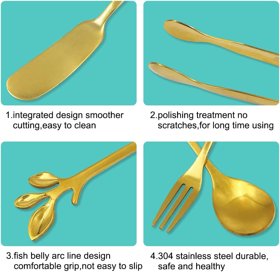 15-Piece Gold Stainless Steel Cheese Butter Jam Spreader Set, Includes Butter Knives, Wheat-Design Forks & Spoons, Cake Clips for Butter, Pastry Making and Eating