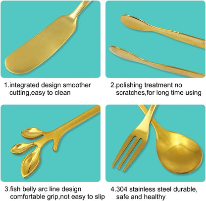 15-Piece Gold Stainless Steel Cheese Butter Jam Spreader Set, Includes Butter Knives, Wheat-Design Forks & Spoons, Cake Clips for Butter, Pastry Making and Eating