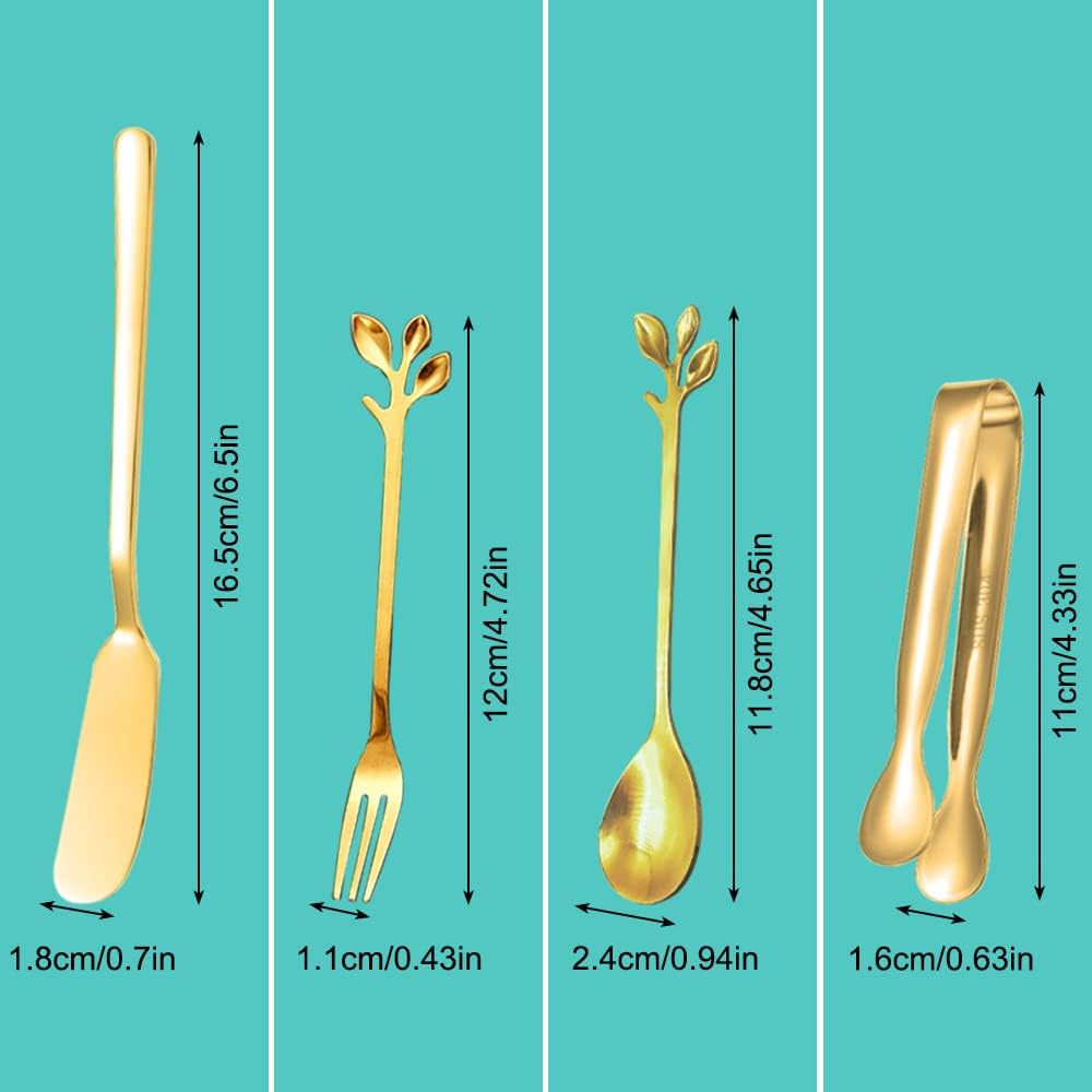 15-Piece Gold Stainless Steel Cheese Butter Jam Spreader Set, Includes Butter Knives, Wheat-Design Forks & Spoons, Cake Clips for Butter, Pastry Making and Eating