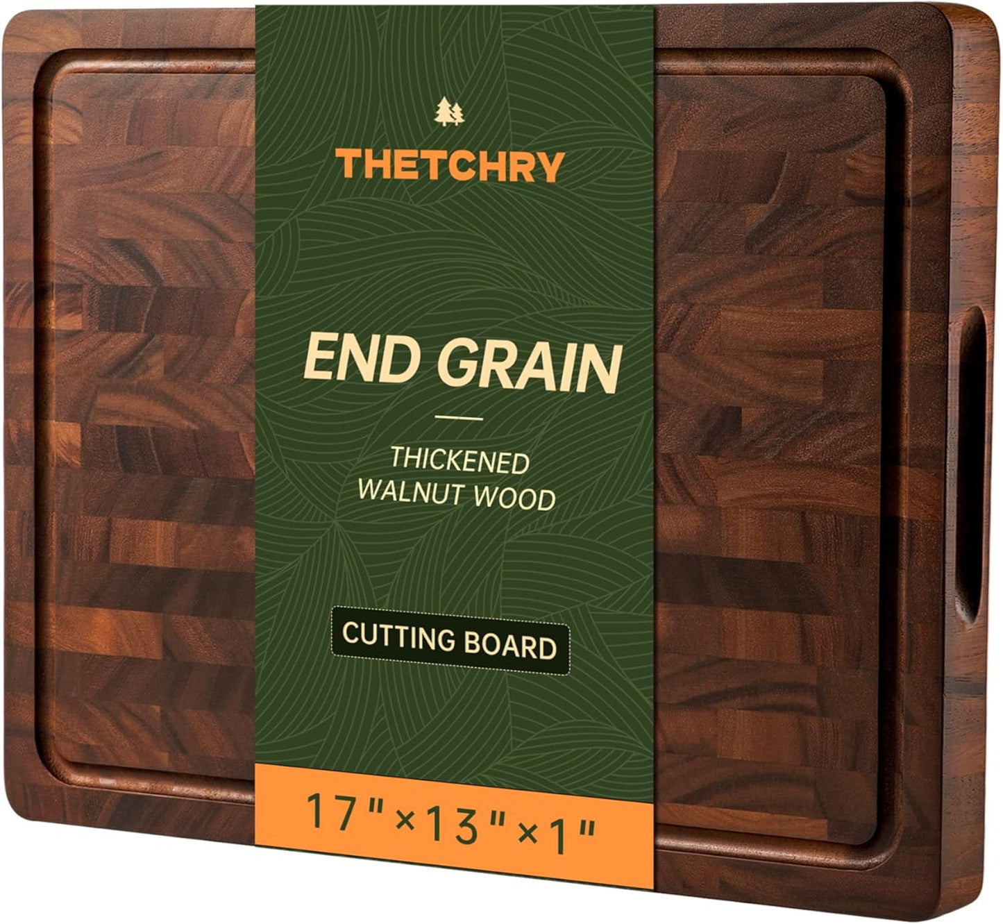 Walnut Cutting Boards for Kitchen, End Grain Wooden Cutting Board, Large Chopping Board Double Sided with Handle, Thick Butcher Block Charcuterie Meal Prep & Serving with Gift Box, 17"×13"×1"