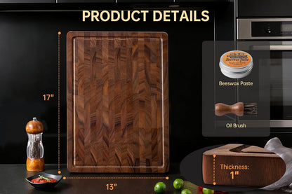 Walnut Cutting Boards for Kitchen, End Grain Wooden Cutting Board, Large Chopping Board Double Sided with Handle, Thick Butcher Block Charcuterie Meal Prep & Serving with Gift Box, 17"×13"×1"