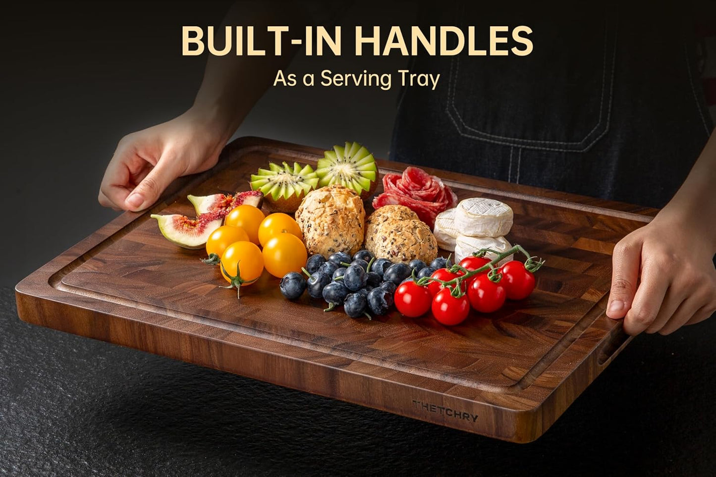 Walnut Cutting Boards for Kitchen, End Grain Wooden Cutting Board, Large Chopping Board Double Sided with Handle, Thick Butcher Block Charcuterie Meal Prep & Serving with Gift Box, 17"×13"×1"