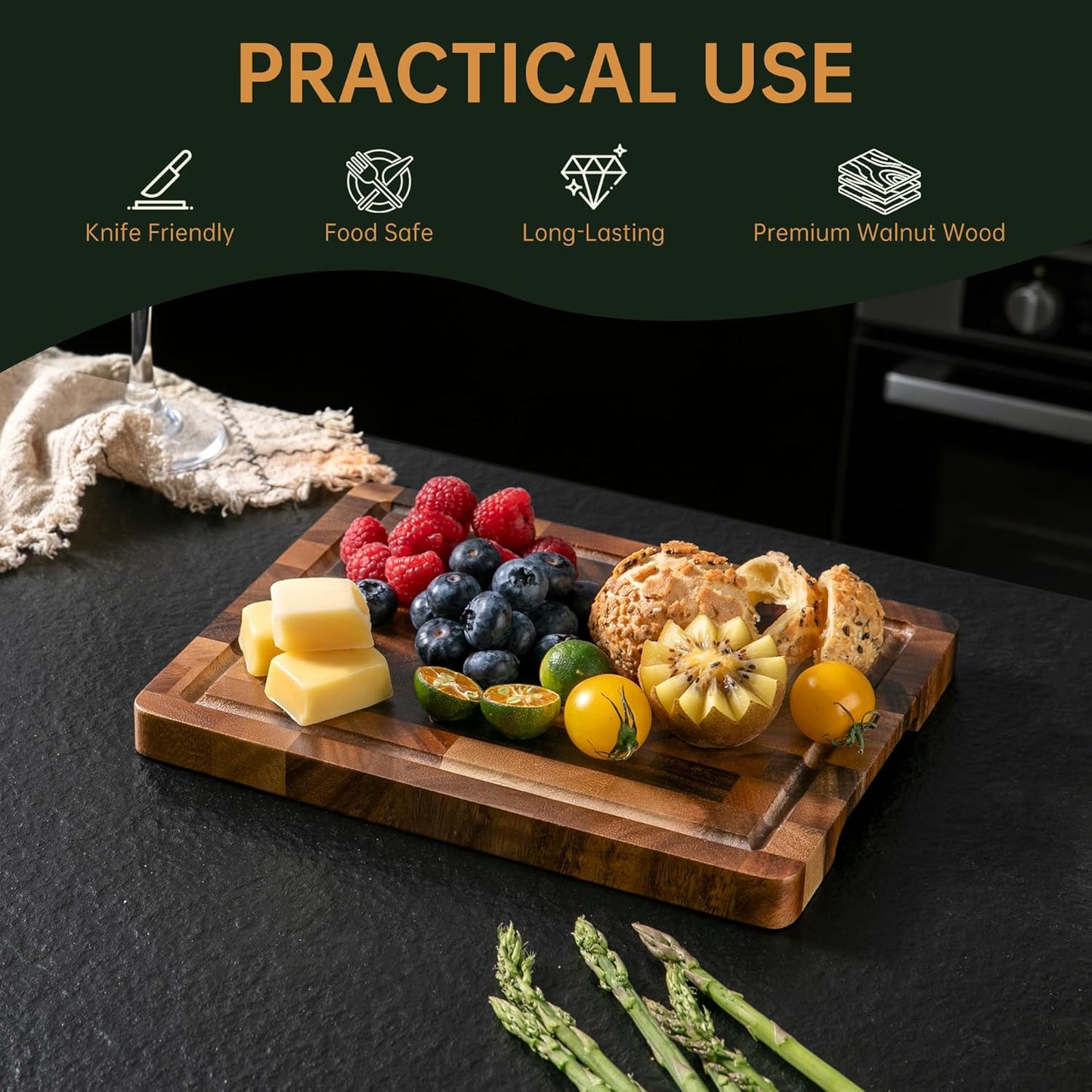 Walnut Cutting Boards for Kitchen, End Grain Wooden Cutting Board, Large Chopping Board Double Sided with Handle, Thick Butcher Block Charcuterie Meal Prep & Serving with Gift Box, 17"×13"×1"