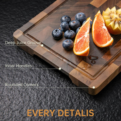 Walnut Cutting Boards for Kitchen, End Grain Wooden Cutting Board, Large Chopping Board Double Sided with Handle, Thick Butcher Block Charcuterie Meal Prep & Serving with Gift Box, 17"×13"×1"