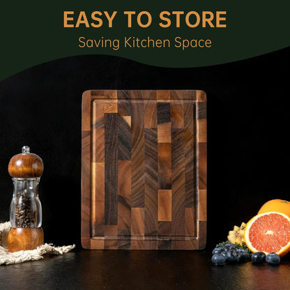 Walnut Cutting Boards for Kitchen, End Grain Wooden Cutting Board, Large Chopping Board Double Sided with Handle, Thick Butcher Block Charcuterie Meal Prep & Serving with Gift Box, 17"×13"×1"