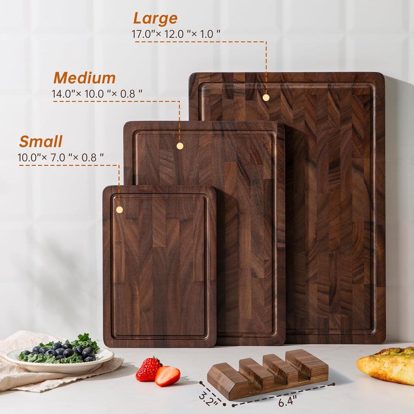 Walnut Cutting Boards for Kitchen, End Grain Wooden Cutting Board, Large Chopping Board Double Sided with Handle, Thick Butcher Block Charcuterie Meal Prep & Serving with Gift Box, 17"×13"×1"