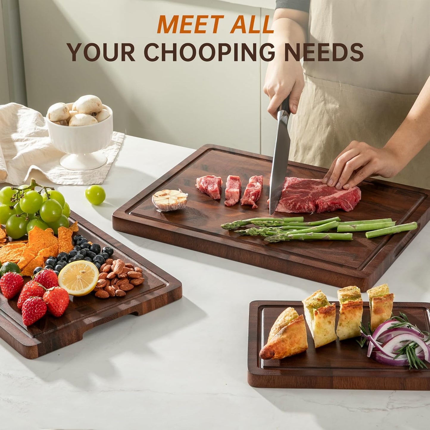 Walnut Cutting Boards for Kitchen, End Grain Wooden Cutting Board, Large Chopping Board Double Sided with Handle, Thick Butcher Block Charcuterie Meal Prep & Serving with Gift Box, 17"×13"×1"