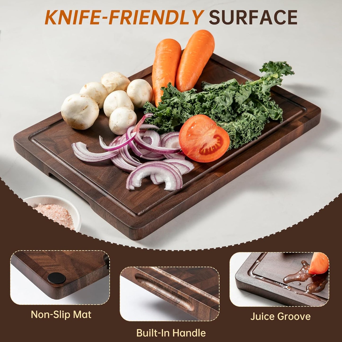 Walnut Cutting Boards for Kitchen, End Grain Wooden Cutting Board, Large Chopping Board Double Sided with Handle, Thick Butcher Block Charcuterie Meal Prep & Serving with Gift Box, 17"×13"×1"