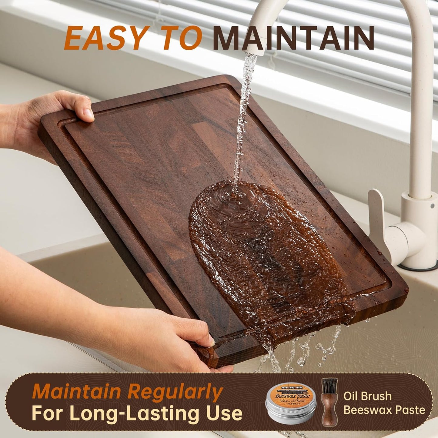 Walnut Cutting Boards for Kitchen, End Grain Wooden Cutting Board, Large Chopping Board Double Sided with Handle, Thick Butcher Block Charcuterie Meal Prep & Serving with Gift Box, 17"×13"×1"