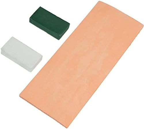 Double side 8" x 3" Leather Strop with Dual-sidedt Tape, Green & White Polishing Compound Kit for Honing & Sharpening Knives, Kitchen & Chef Knives, Straight razor, Wood Carving Chisels